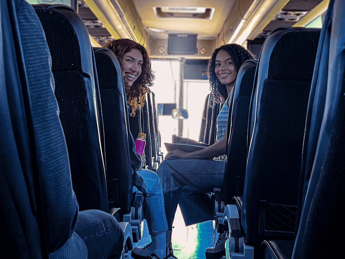 Students traveling on a Trailways bus