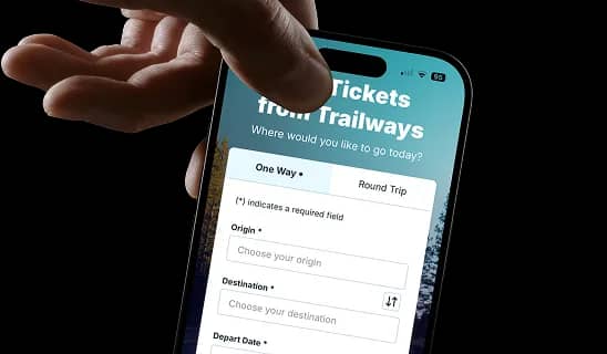 El formulario de búsqueda de viajes de la aplicación de Trailways