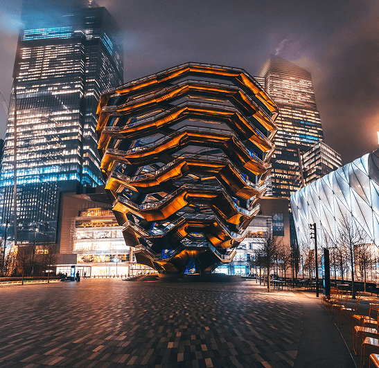 Hudson Yards with Vessel sculpture at night