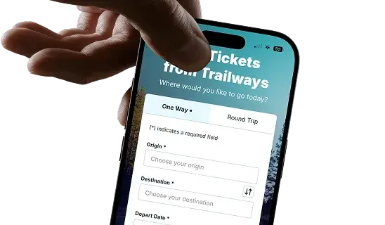 The Trailways app trip search form