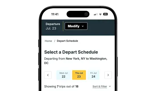 The Trailways app depart schedule list