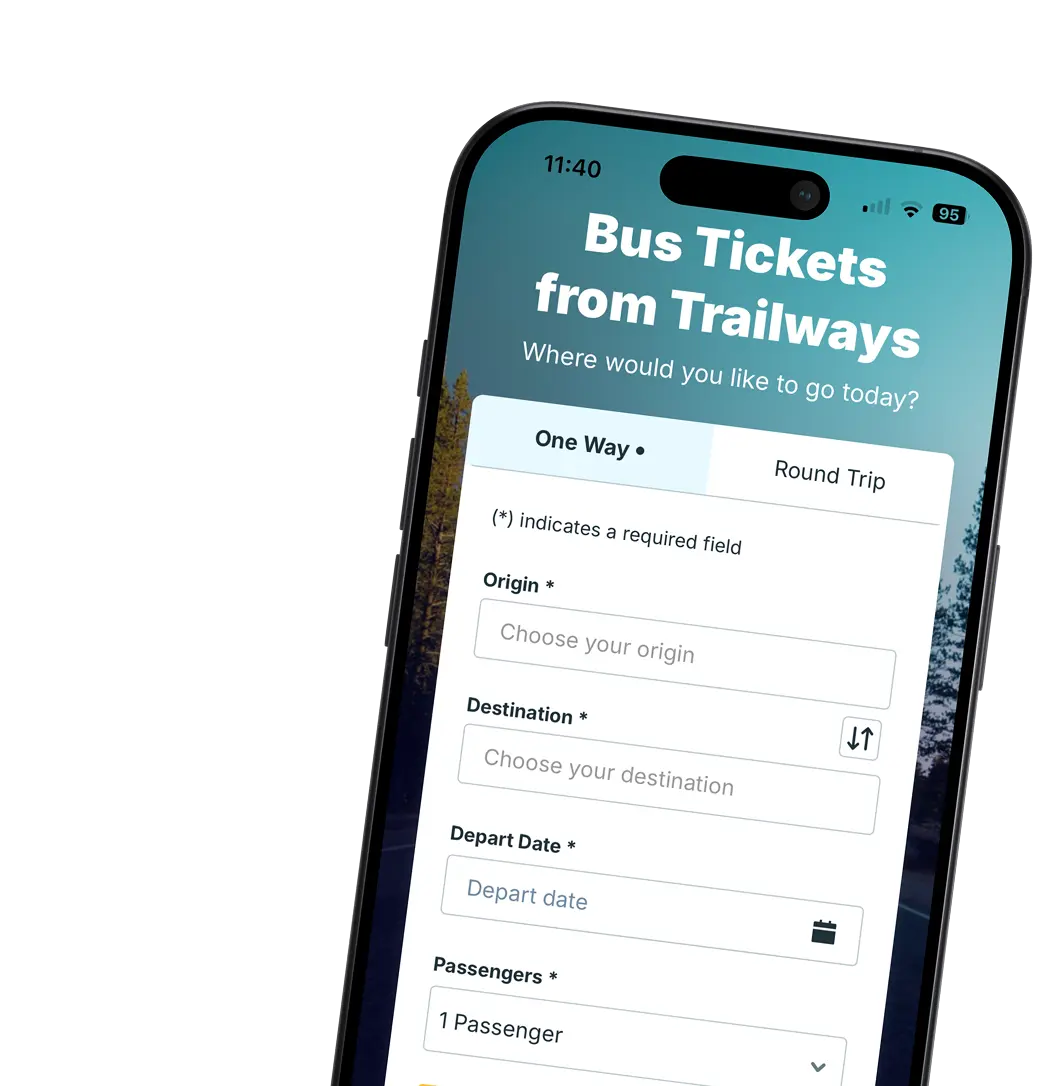 Trailways app trip search screen